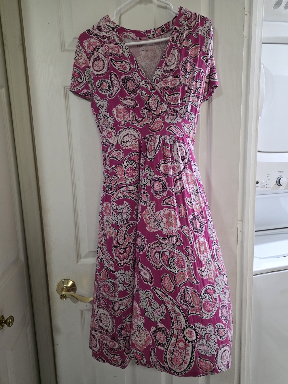 croft & barrow Pink Paisley Short Sleeve Wrap-Style Dress